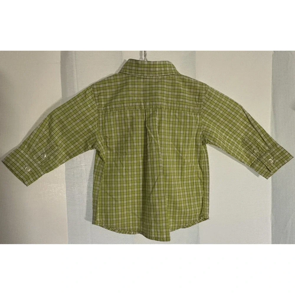 Gymboree Boys Light Green Paid Button Up Shirt  - Size 6-12  Months New With Tag